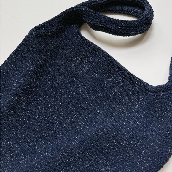 Hunza G London Crinkle One-Piece Swimsuit Square Neck Metallic Navy - Picture 3 of 6